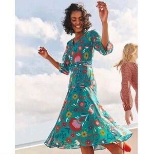 Boden Isabelle Midi Dress in Turquoise Floral Multi Size 14 Regular